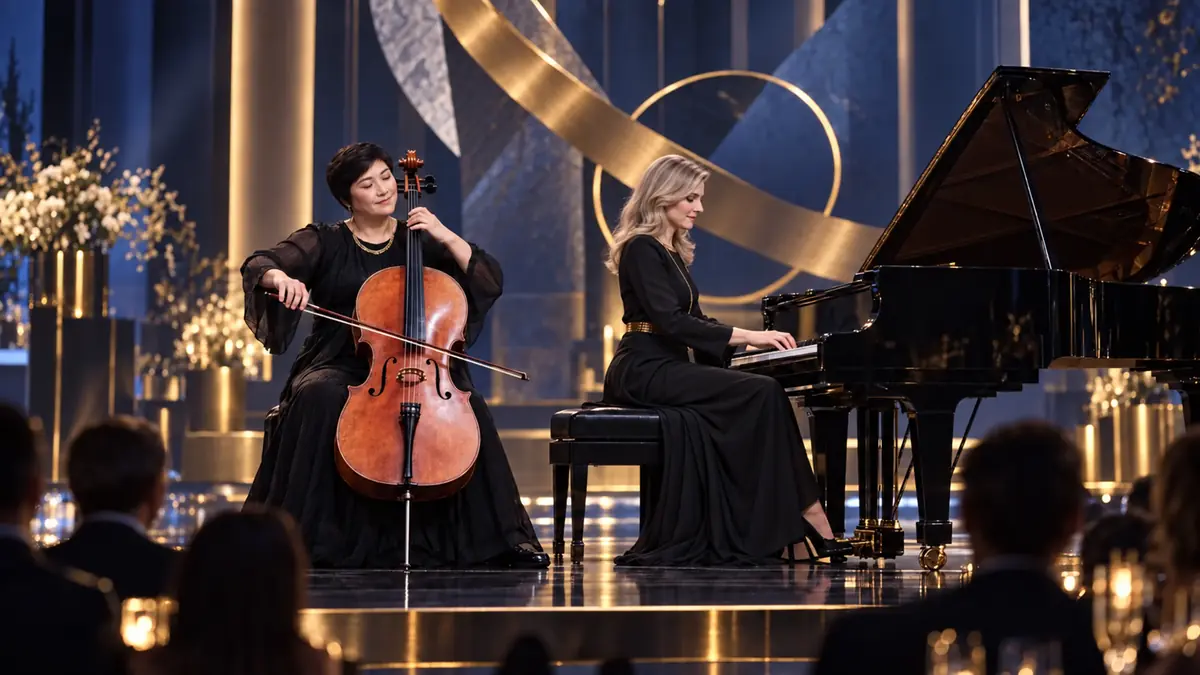 SwissDuo mit Klavier und Cello auf einer eleganten Gala-Bühne